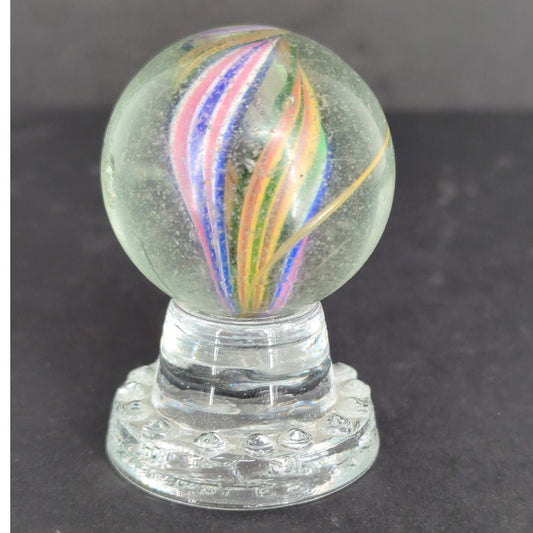 Antique German Glass Marble Latticinio Swirl Giant 1-5/8" Played Wear Chips #AB