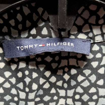 Tommy Hilfiger Blue & White Geometric Silk-Blend Sleeveless Tie-Neck Blouse S/M