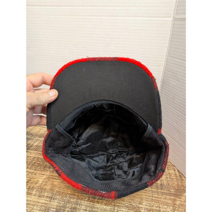 Vintage Red Black Buffalo Plaid Flap Cap Hat Retro Hunter Hunting Outdoor