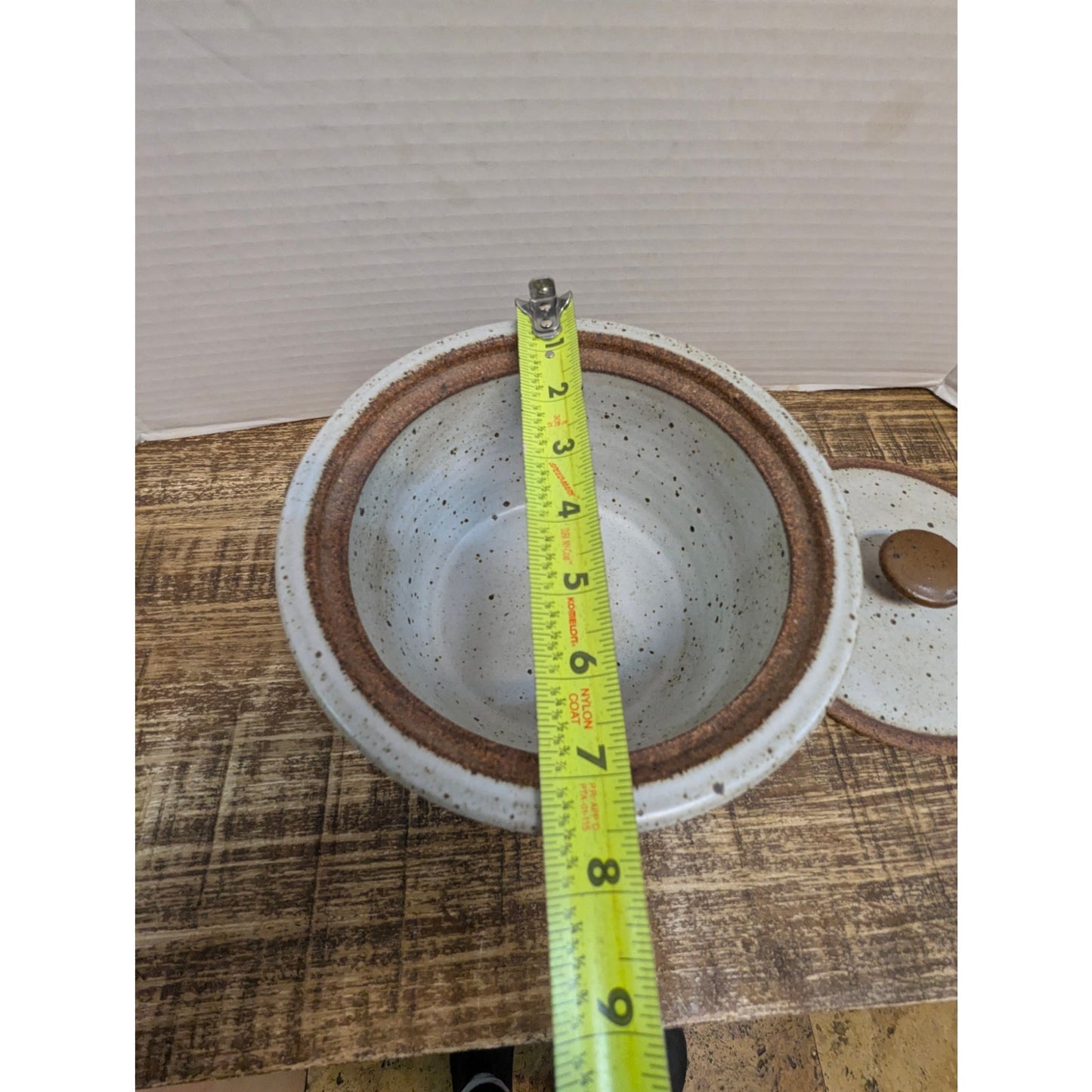 7.5" X 4"  Brian Bachman Studio Pottery Lidded Bean Pot Speckled Stoneware 80's