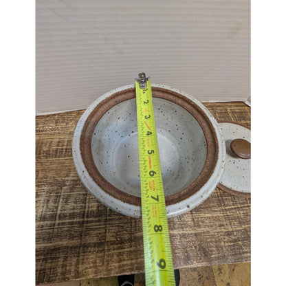 7.5" X 4"  Brian Bachman Studio Pottery Lidded Bean Pot Speckled Stoneware 80's