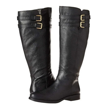 Franco Sarto Women's Christoff Equestrian Boot Black 8.5 M Winter heel buckle