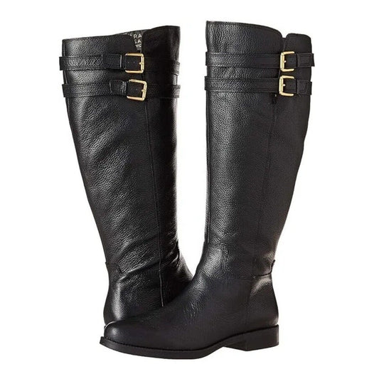 Franco Sarto Women's Christoff Equestrian Boot Black 8.5 M Winter heel buckle
