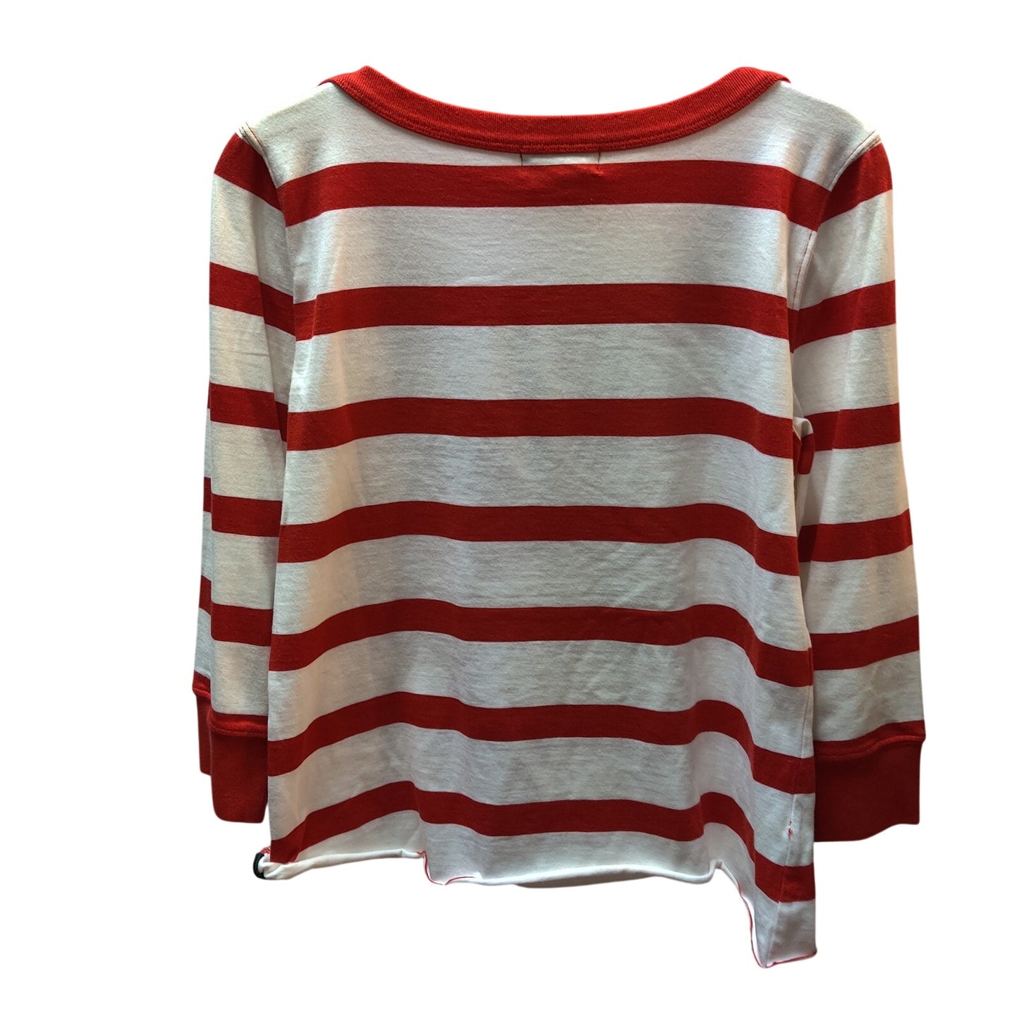 Lauren Ralph Red White Striped Nautical Graphic Top Button Shoulder Small