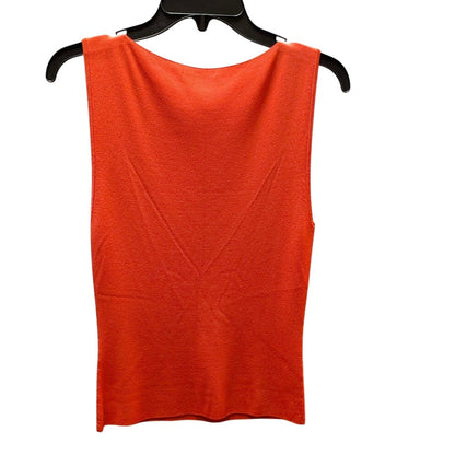 Cyrus Coral Orange Fringe Neckline Sleeveless Ribbed Knit Tank Top Sweater Small