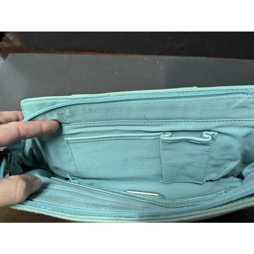 LONGABERGER So Rachel Clutch Woven Robin Egg Blue Leather Handbag Purse