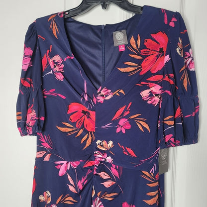 Vince Camuto Floral Blue Midi Dress Size 12 NEW $178  1/2 Sleeve Casual Career