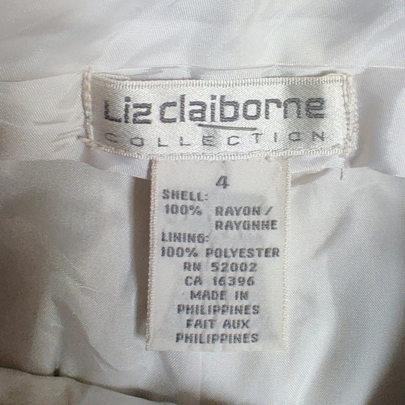 Liz Claiborne Collection White Pleated Lined Trousers Size 4