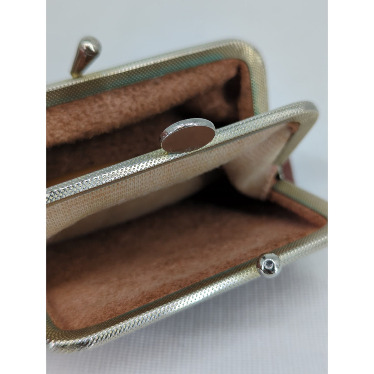 Vintage Brown Leather Double Kiss Lock Change Coin Purse