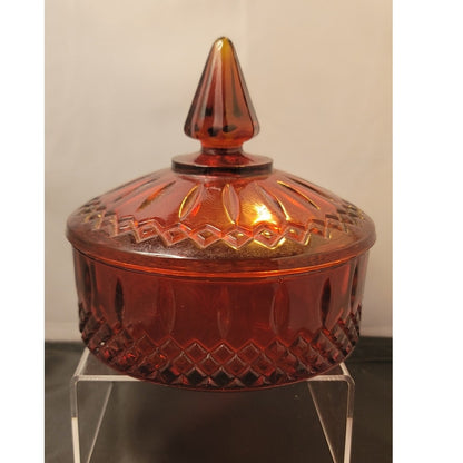 Vintage Flashed Ruby Red Glass Lidded Vanity Powder Jar Candy Dish Gothic