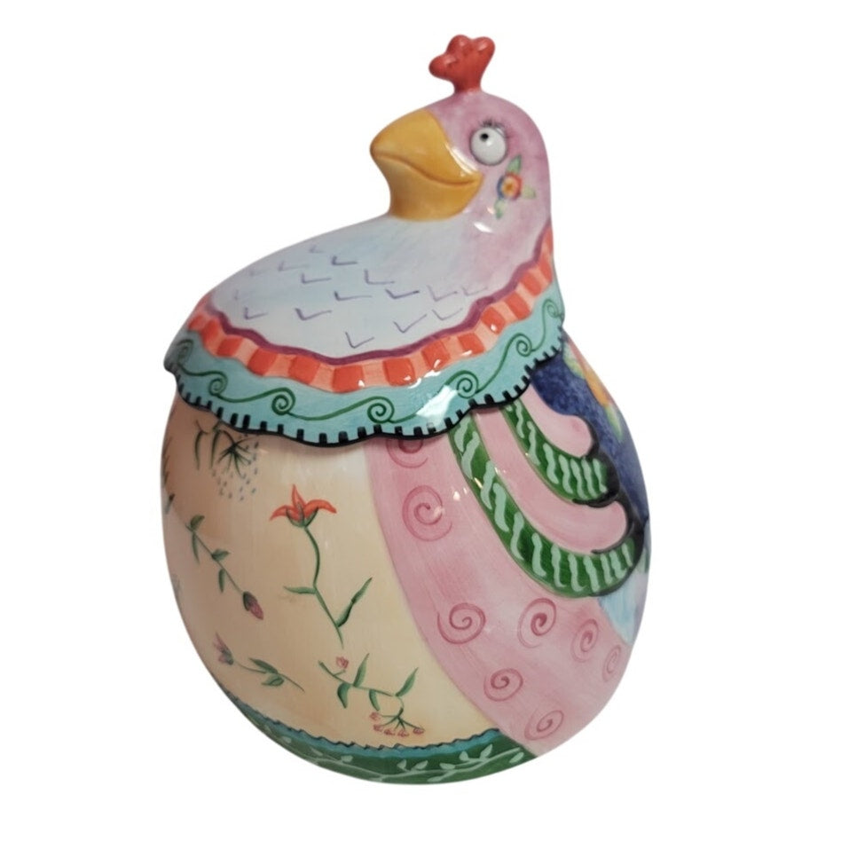 Fitz and Floyd Gypsy Chicks quirky Kitschy Goofy Eyed Hen Cookie Jar Multicolor