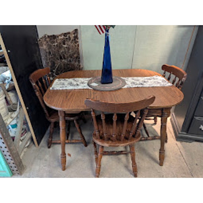 Secondhand Sandies: Dining table and 3 chairs  AS IS painting available