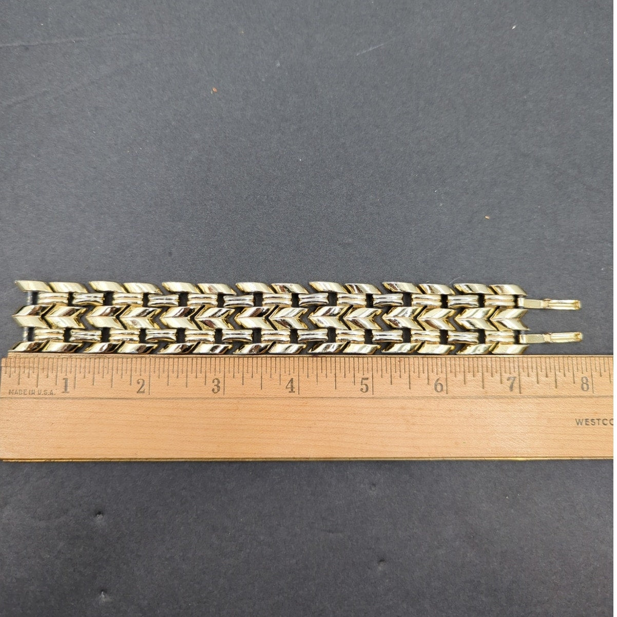 Vintage Fashion BRACELET 7" Textured Gold-Tone Chunky Chevron Link MobWife