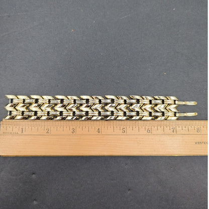 Vintage Fashion BRACELET 7" Textured Gold-Tone Chunky Chevron Link MobWife