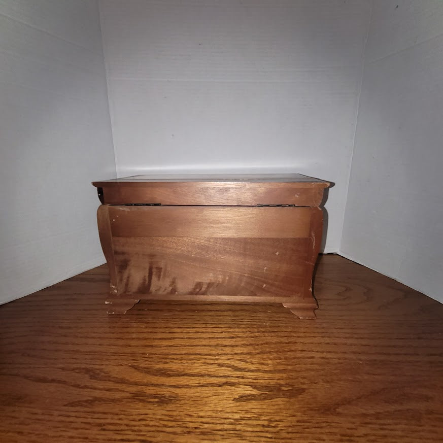 Vintage Wooden Jewelry Box Chest With Red Velvet Interior Multi-Drawer Storage