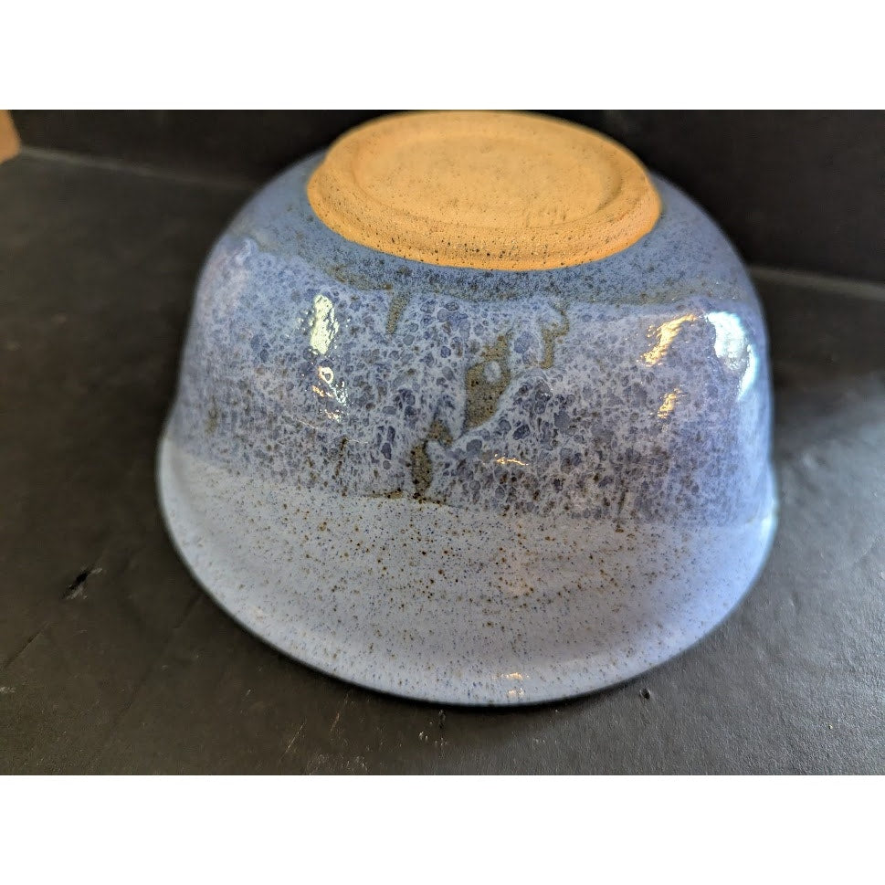 Vintage Blue art pottery bowl drip glaze 3.5" tall stoneware Signed