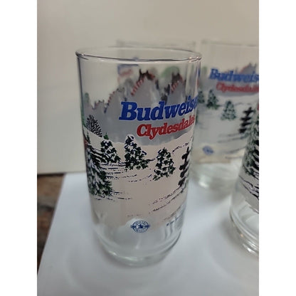 BUDWEISER Christmas Clydesdales 1995 Lot Of 4- 16 oz Cooler Glasses BARWARE Beer