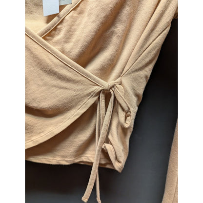 Topshop size 6 wrap cropped long sleeve shirt blouse top VNeck NEW just peachy