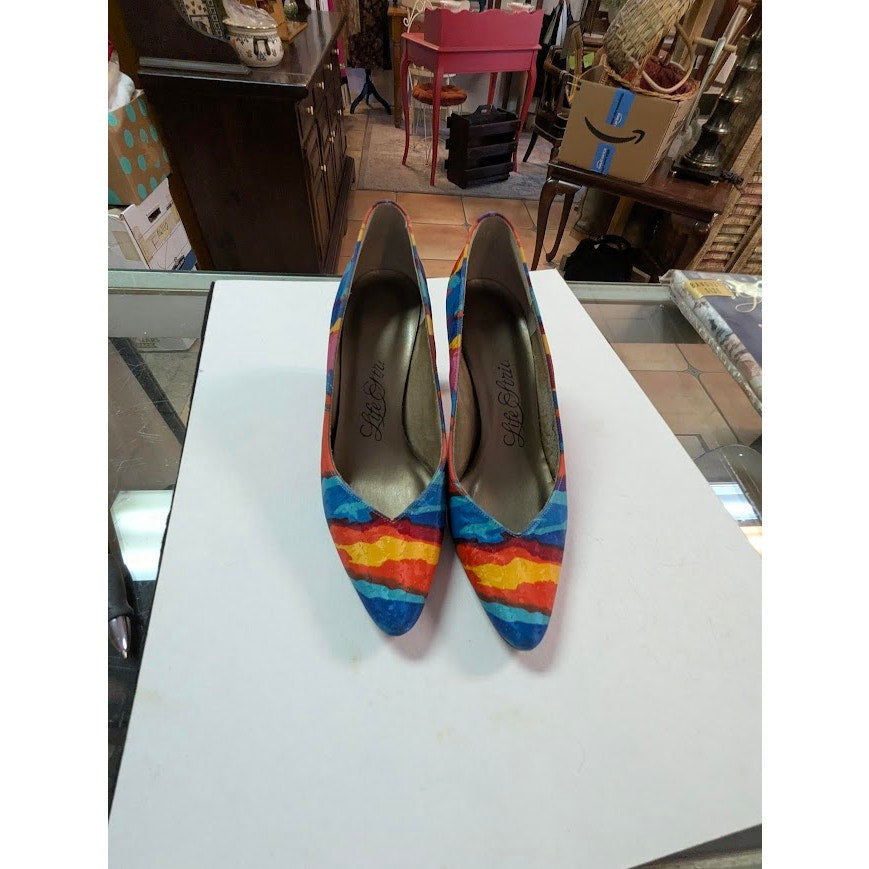 LifeStride MultiColor Abstract Print Pumps Size 7 Pointed Toe Bold Glam Rock 80s