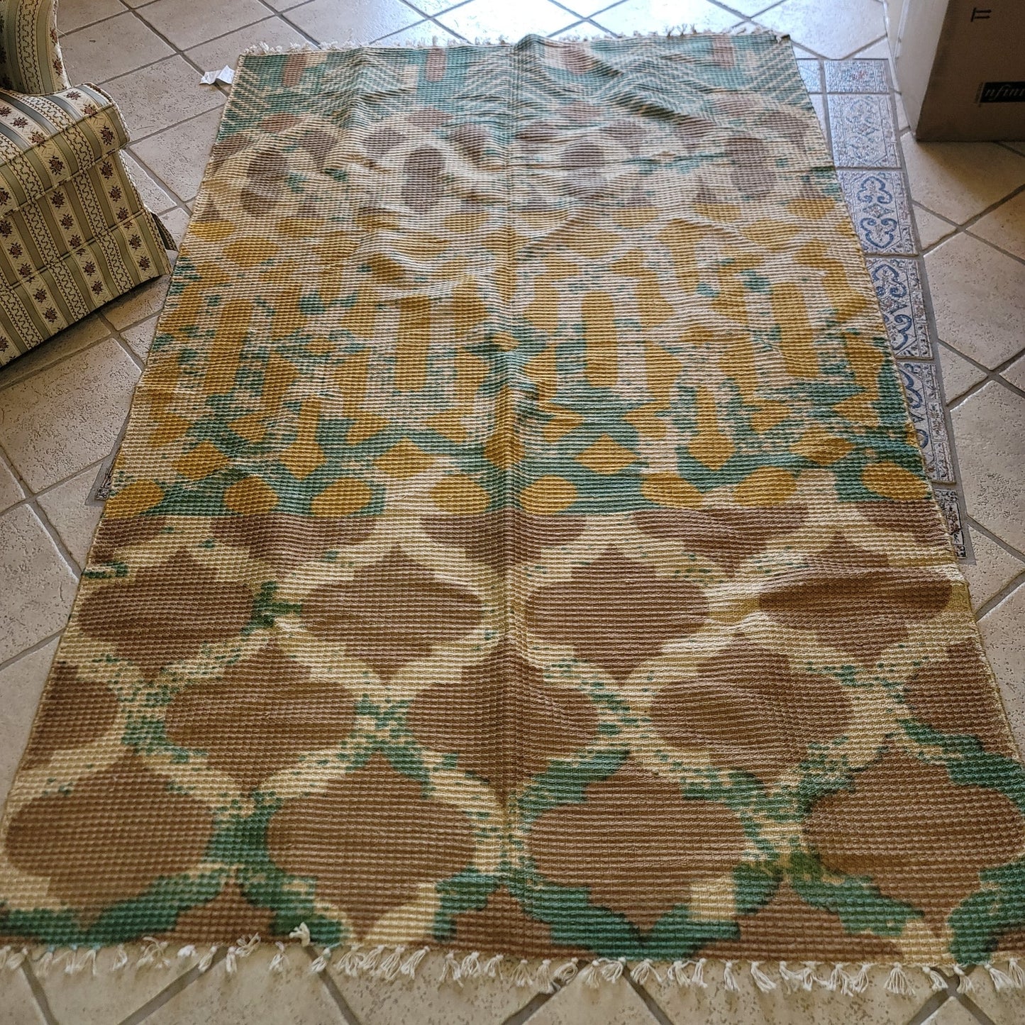World Market Area Rug 5' x 8'  Jute Blend Green Tan Cream Green Fringe Geometric