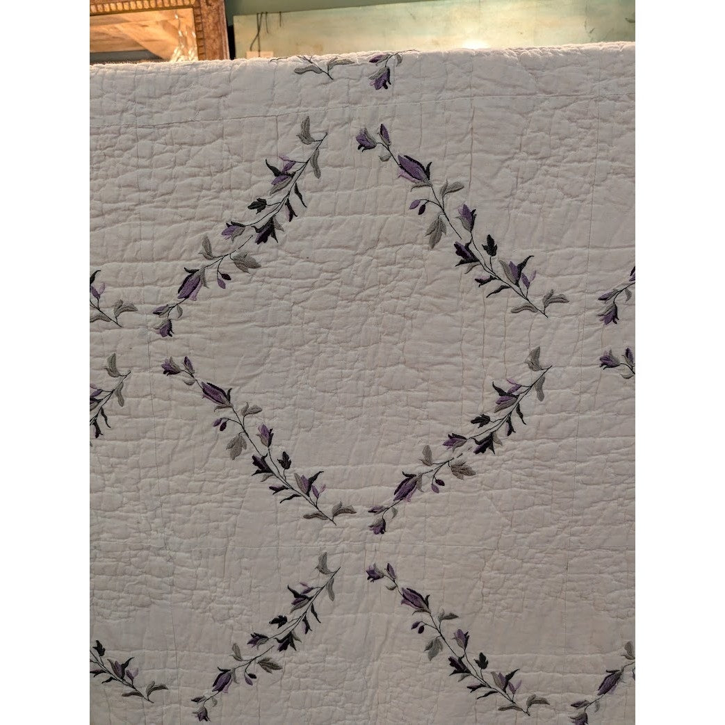 Queen Cotton Quilt 84” X 88” Purple & Green Floral Lightweight