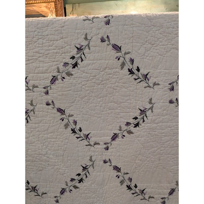Queen Cotton Quilt 84” X 88” Purple & Green Floral Lightweight
