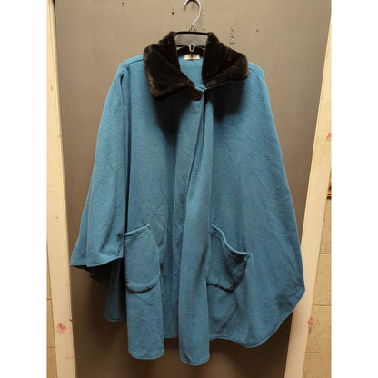 Monroe and Main Teal Blue Black collar Capelet ONE SIZE pockets cape coat winter