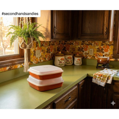 Set of 2 Matching Vintage Tupperware Square Keepers Harvest Orange Paprika