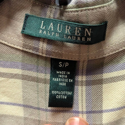 Lauren Ralph Lauren Plaid Button Down Shirt Crest Embroidered Preppy Class Small