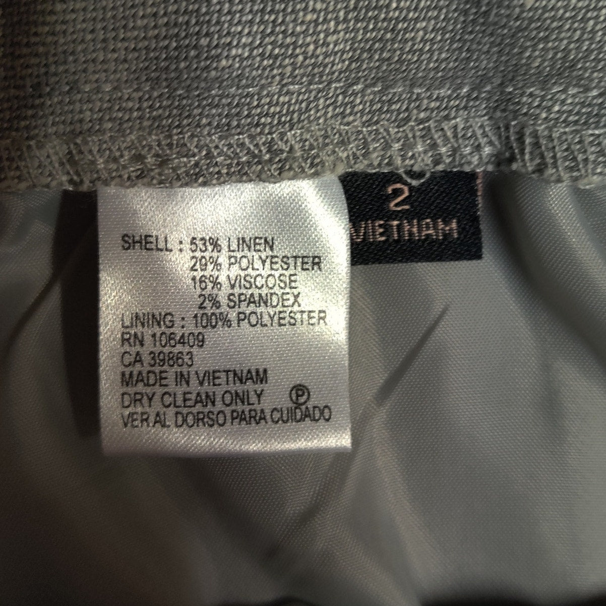 Alex Marie Flat Front Linen Blend Trousers Womens 2 Grey Minimalist Pants Career