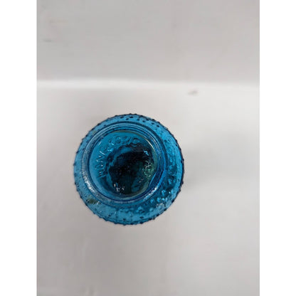 Vintage GLASS miniature oil hurricane lamp textured 1960s Flash painted BLUE 4"