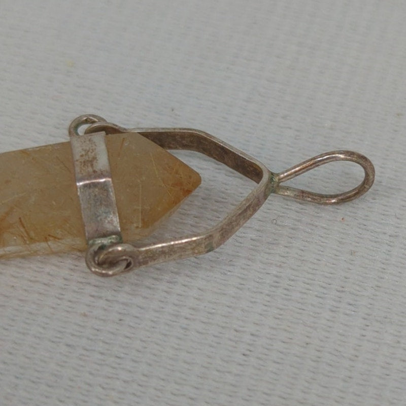 Vintage Golden Rutilated Quartz Crystal Point Pendant Boho Jewelry