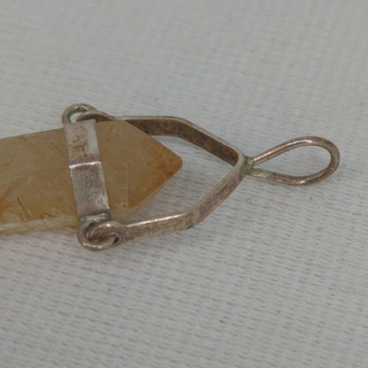 Vintage Golden Rutilated Quartz Crystal Point Pendant Boho Jewelry