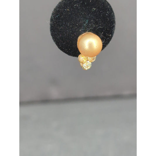 Vintage Faux Pearl Rhinestone Screw Back Earrings Gold Tone Retro Glam