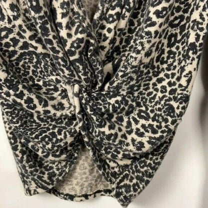 Poof Women Fleece V-neck Twist Top Sweater Size SMALL Animal Print NWT