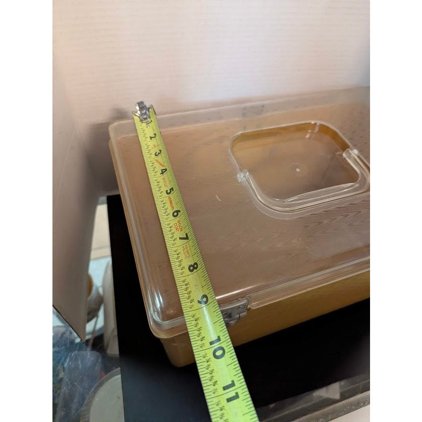 Vintage Wil-Hold Wilson yellow sewing box clear textured lid Harvest Gold 1970