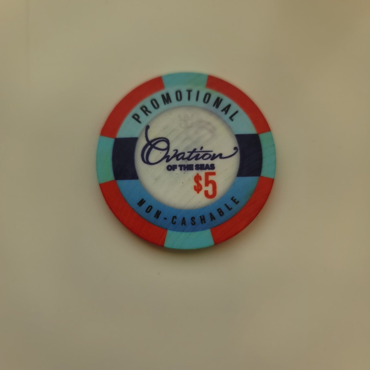 OVATION OF THE SEAS logo PROMO $5 casino gaming poker chip ROYAL CARIBBEAN
