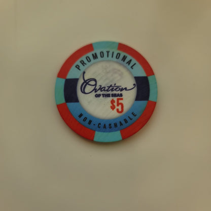 OVATION OF THE SEAS logo PROMO $5 casino gaming poker chip ROYAL CARIBBEAN