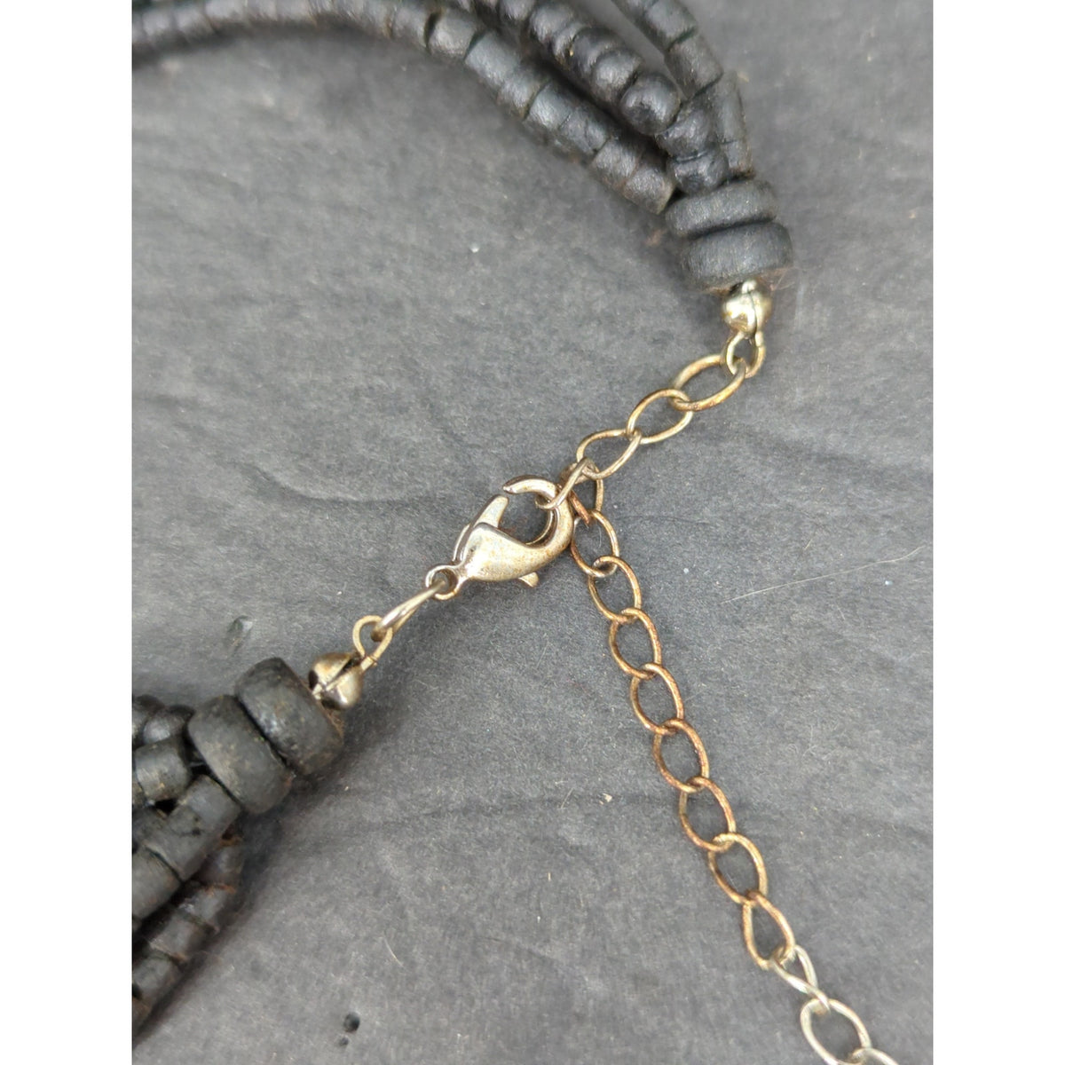 Vintage Multi Strand Beaded Tassel Necklace Y2K Boho Black Gold Tone Glam