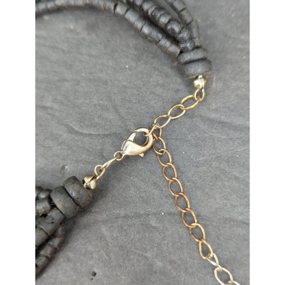 Vintage Multi Strand Beaded Tassel Necklace Y2K Boho Black Gold Tone Glam