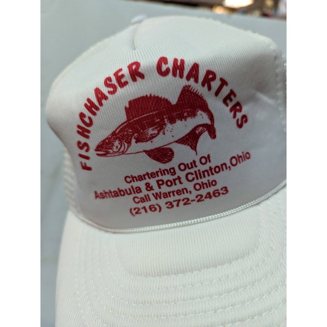VINTAGE Capital white Snap Back Adjustable TRUCKER Hat Mesh Foam Cap Fishcasters
