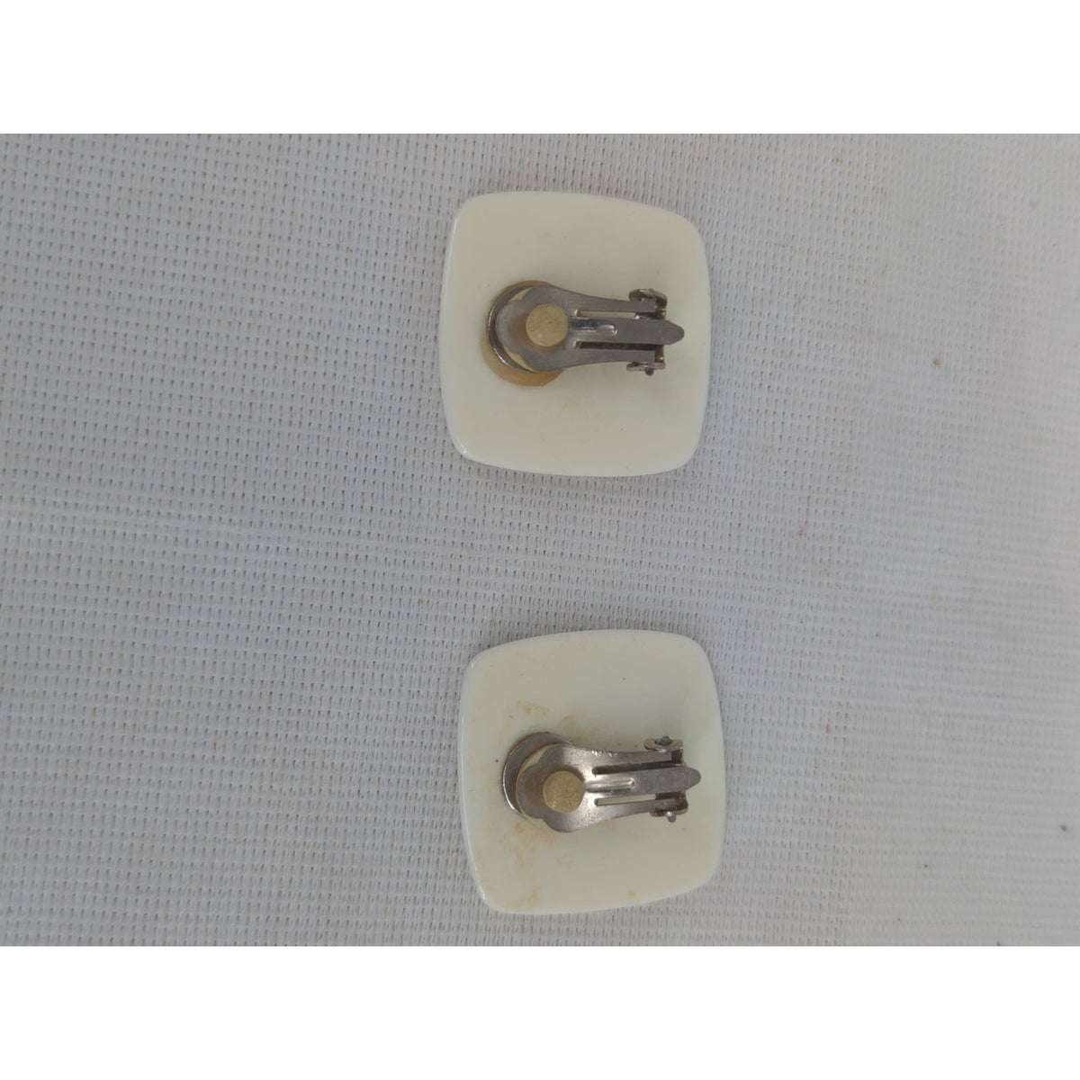 Vintage Mod Navy Blue White Square Resin Clip-On Earrings Mid Century Retro Chic