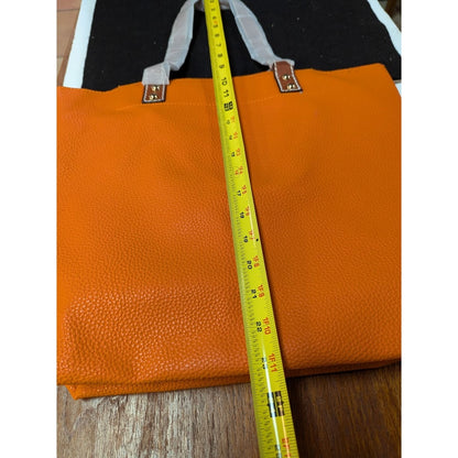 Vegan Faux Pebbled Leather Orange Removable bag Tote NEW Purse Front zip pocket