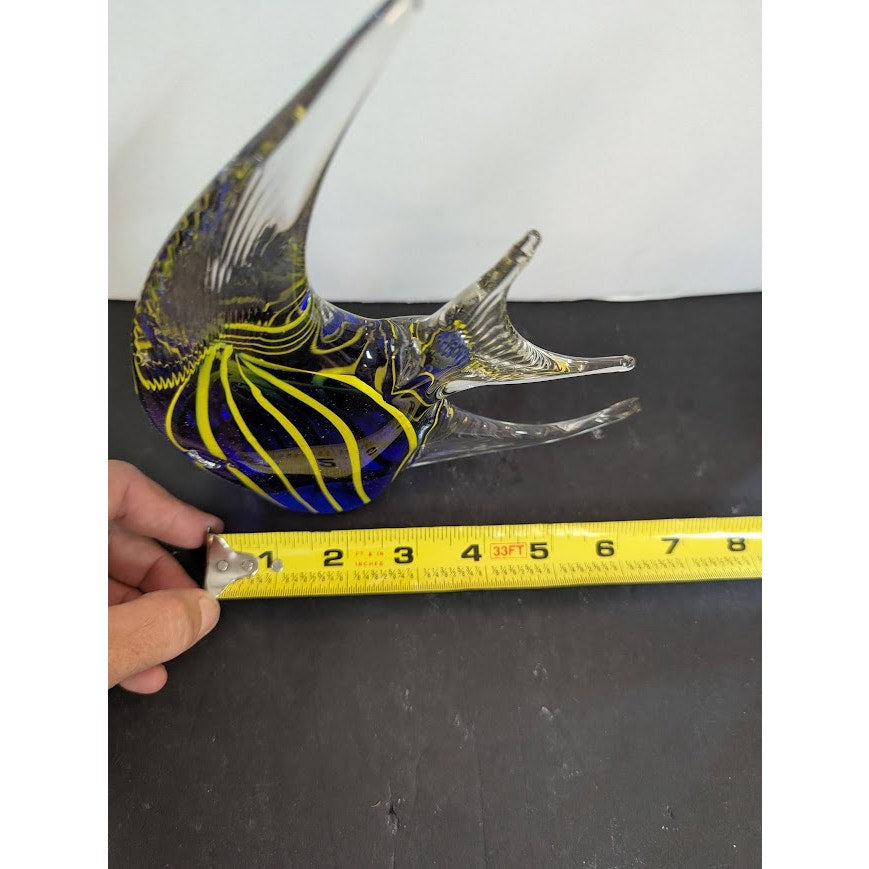 Vintage ANGELFISH Art Glass Paperweight Collectable Art Glass Blue Yellow Stripe