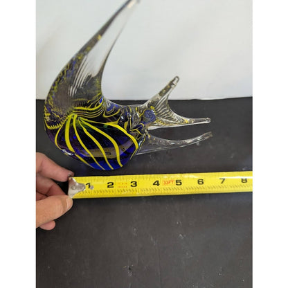 Vintage ANGELFISH Art Glass Paperweight Collectable Art Glass Blue Yellow Stripe