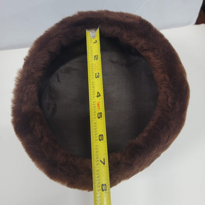 Vintage faux fur womens hat Size 7" Brown classic Pillbox