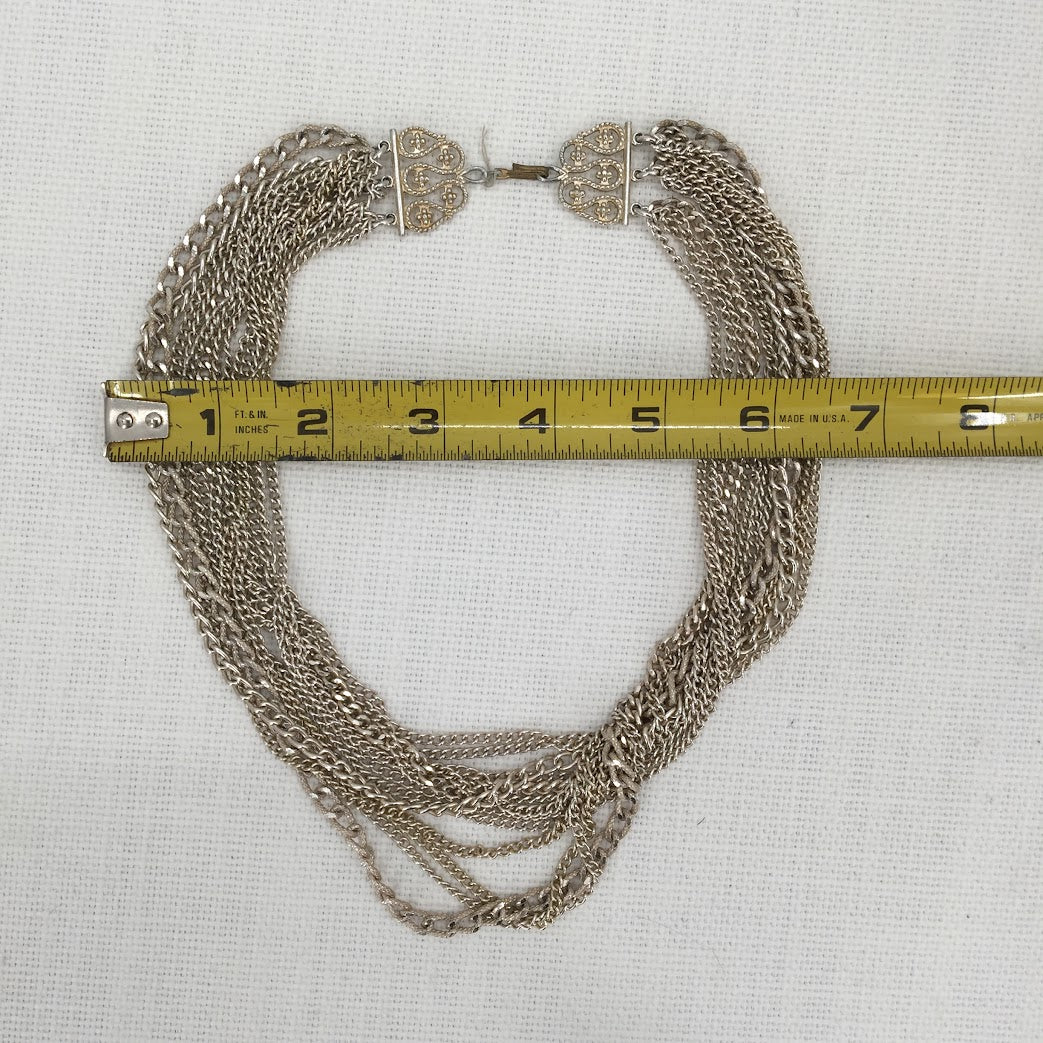 Vintage Fashion Necklace Multi Strands of Chain link Silver-tone REN-Fair DOM