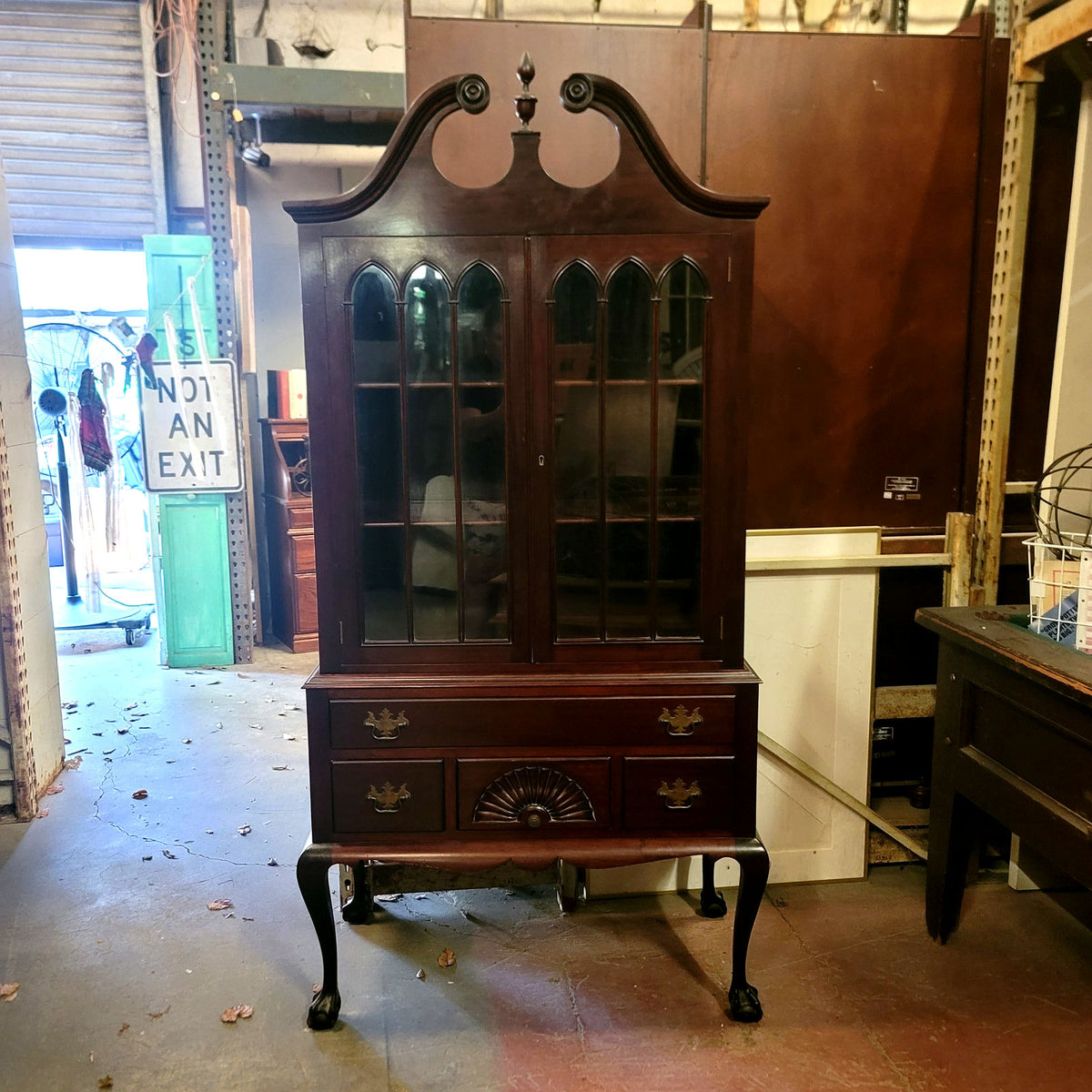Secondhand Sandies: Vintage Mahogany Top Highboy Cabinet Queen Anne Fan Carved Glass Display