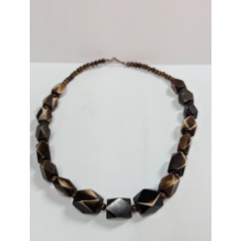 Vintage Chunky Beaded cascading statement necklace brown cream STATEMENT