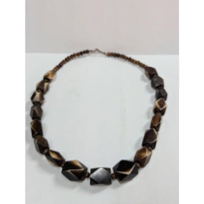 Vintage Chunky Beaded cascading statement necklace brown cream STATEMENT